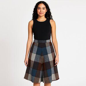 Vintage Plaid A-Line Skirt in Blue and Brown Size XS